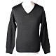 V-neck sweatshirt In Primis for priests, dark grey plain fabric, PLUS SIZES, 50% merino wool 50% acrylic s1
