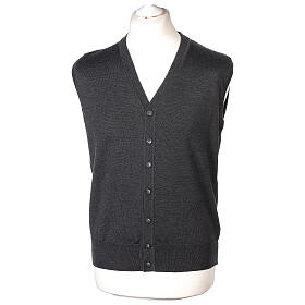 Sleeveless grey wool cardigan In Primis with V-neck and buttons