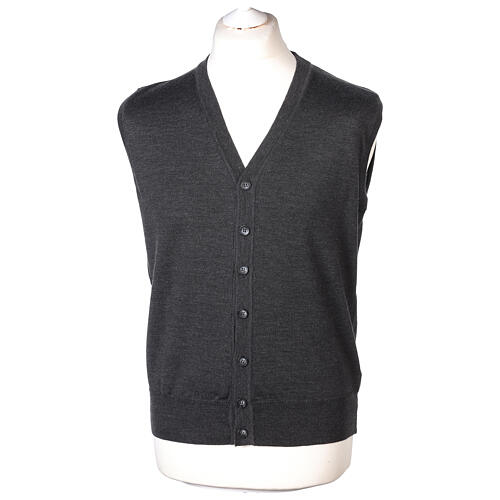 Sleeveless grey wool cardigan In Primis with V-neck and buttons 1