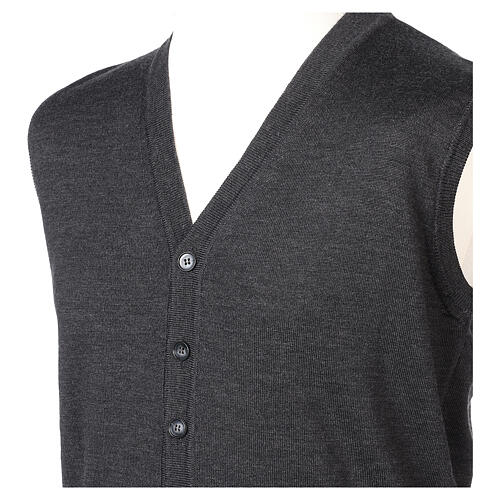 Sleeveless grey wool cardigan In Primis with V-neck and buttons 2