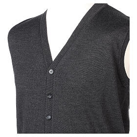 Anthracite sleeveless V-neck wool vest with buttons In Primis