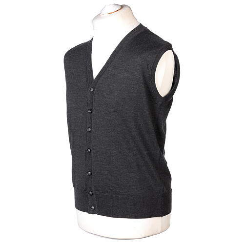 Anthracite sleeveless V-neck wool vest with buttons In Primis 3