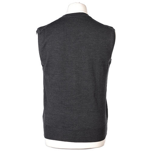 Anthracite sleeveless V-neck wool vest with buttons In Primis 5