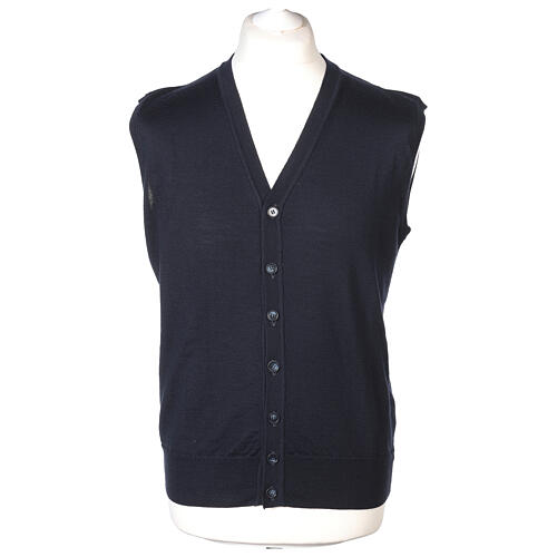 Sleeveless blue wool cardigan In Primis with V-neck and buttons 1