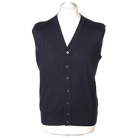 Blue sleeveless vest In Primis V-neck buttons 100% wool