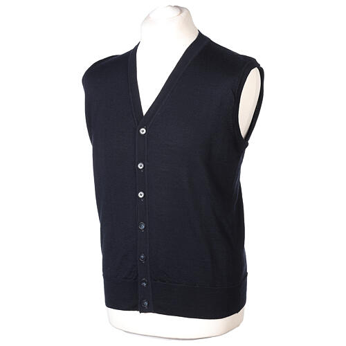 Blue sleeveless vest In Primis V-neck buttons 100% wool 3