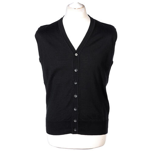Sleeveless black wool cardigan In Primis with V-neck and buttons 1