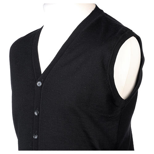 Sleeveless black wool cardigan In Primis with V-neck and buttons 2