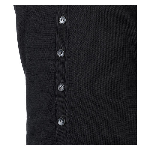 Sleeveless black wool cardigan In Primis with V-neck and buttons 4