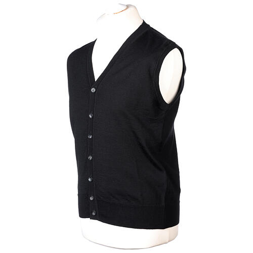 Gilet sans manches noir In Primis col en V boutons 100% laine 3