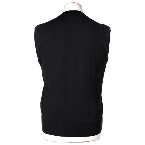 Gilet sans manches noir In Primis col en V boutons 100% laine 5