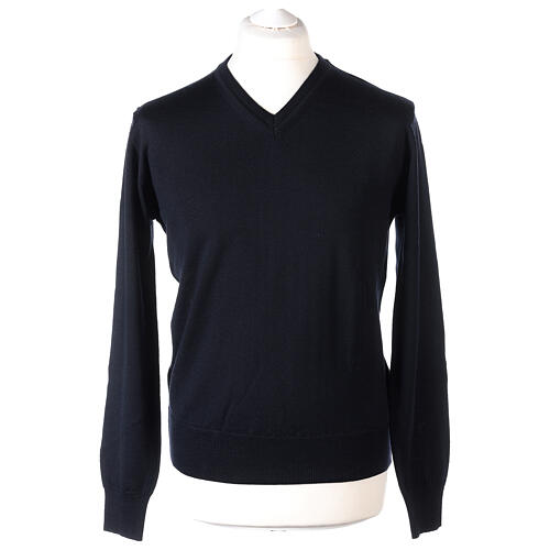 Herren-Pullover, V-Ausschnitt, Blau, 100% Merinowolle, Marke In Primis 1