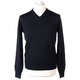 Pullover In Primis V-neck long sleeve blue merino wool