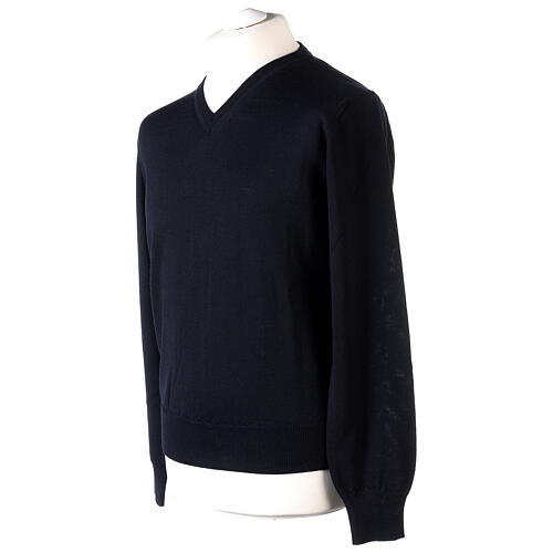 Pullover In Primis V-neck long sleeve blue merino wool 3