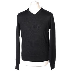 Pullover nero In primis manica lunga collo a V 100% lana merino