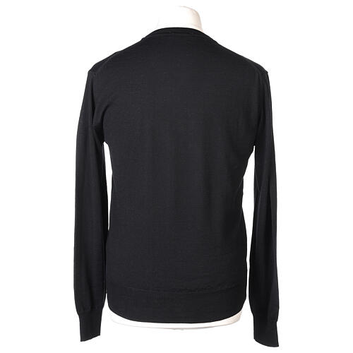 Pullover nero In primis manica lunga collo a V 100% lana merino 5