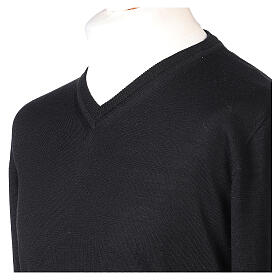 Black pullover sweater In primis long sleeve V-neck 100% merino wool