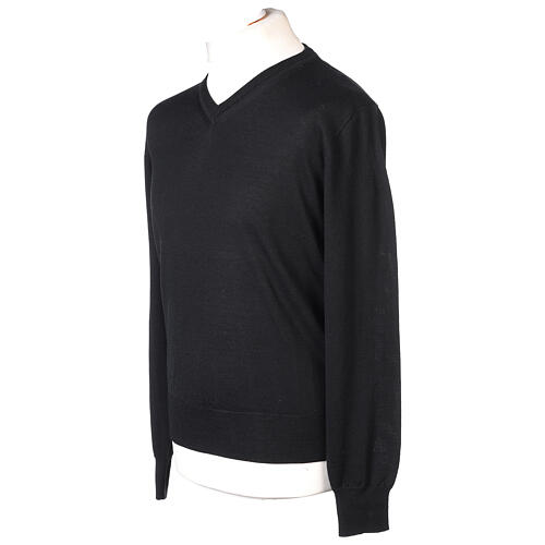 Black pullover sweater In primis long sleeve V-neck 100% merino wool 3