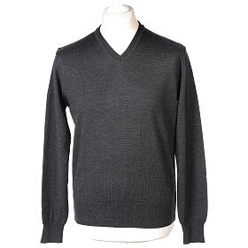 In Primis anthrazitfarbener Pullover mit V-Kragen aus 100% Merinowolle