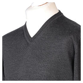Anthracite V-neck pullover In Primis 100% merino wool