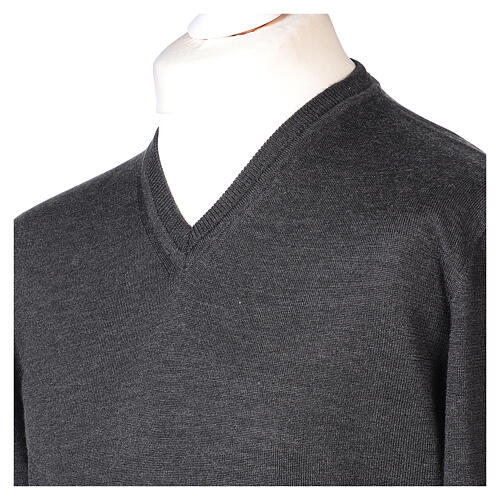 Anthracite V-neck pullover In Primis 100% merino wool 2