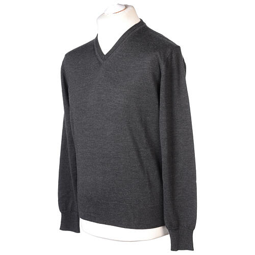 Anthracite V-neck pullover In Primis 100% merino wool 3