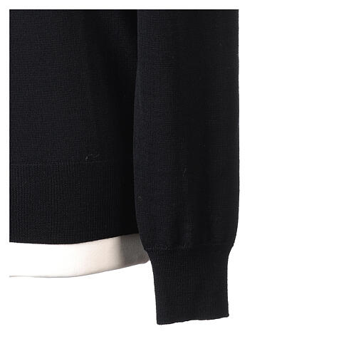 Longsleeved black wool cardigan In Primis with crew-neck 4