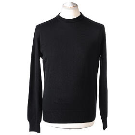 Long sleeve black pullover with round neck 100% merino wool