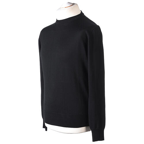 Long sleeve black pullover with round neck 100% merino wool 2