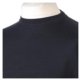 Long-sleeved blue pullover with round neck 100% merino wool