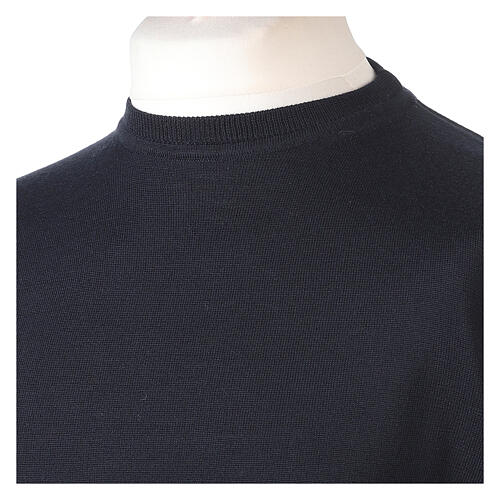 Long-sleeved blue pullover with round neck 100% merino wool 2