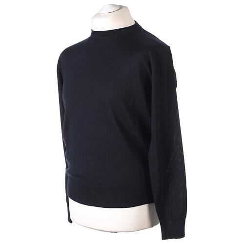 Long-sleeved blue pullover with round neck 100% merino wool 3