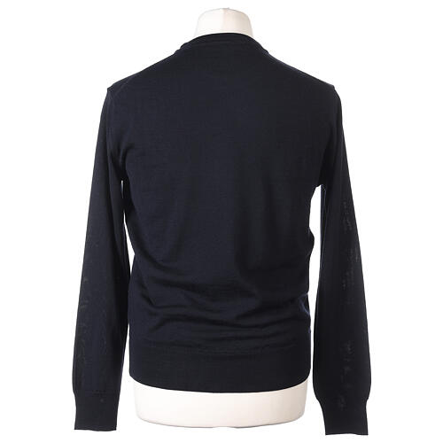 Long-sleeved blue pullover with round neck 100% merino wool 4