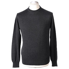 Jersey 100% lana merina manga larga cuello redondo antracita
