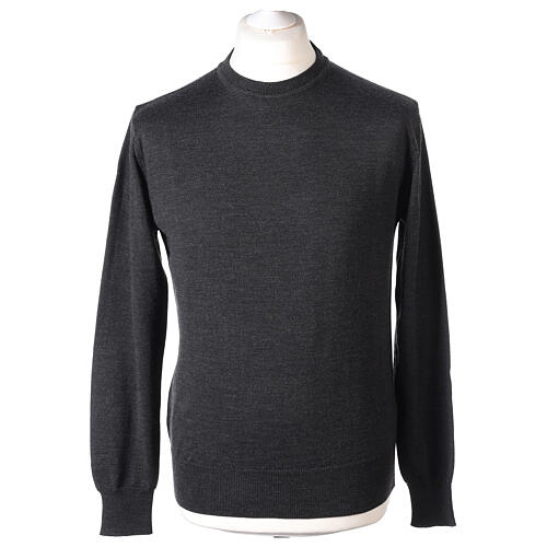 Jersey 100% lana merina manga larga cuello redondo antracita 1