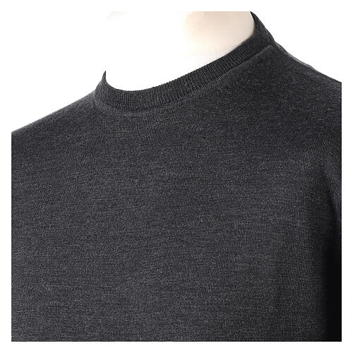 Jersey 100% lana merina manga larga cuello redondo antracita 2