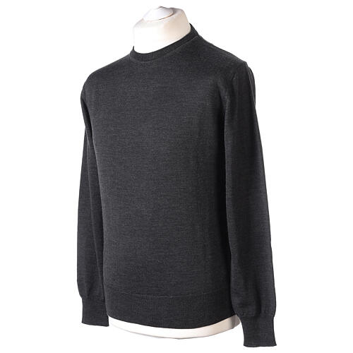 Long sleeve pullover sweater 100% merino wool anthracite crew neck 3