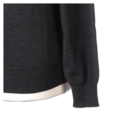 Long sleeve pullover sweater 100% merino wool anthracite crew neck 4