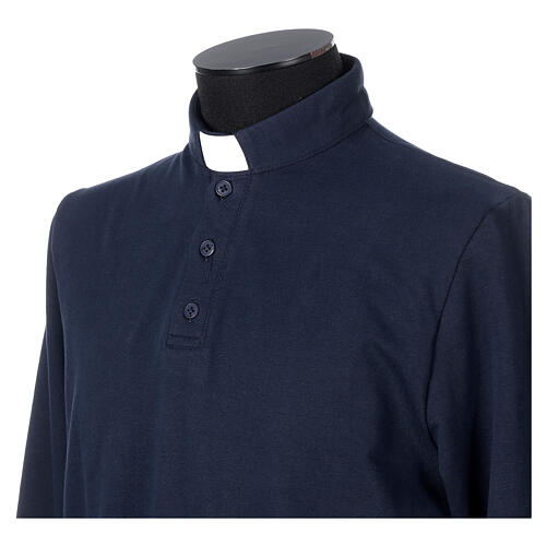 Poloshirt mit Collarkragen, Blau, Langarm, 3 Knöpfe, Marke Cococler 5