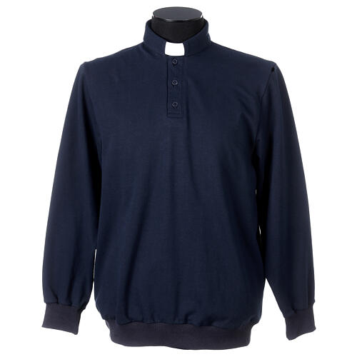 Maglia polo 3 clergy tre bottoni felpata colore blu Cococler 1