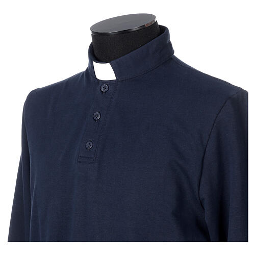 Long sleeve clergy polo shirt three buttons blue Cococler fleece 2