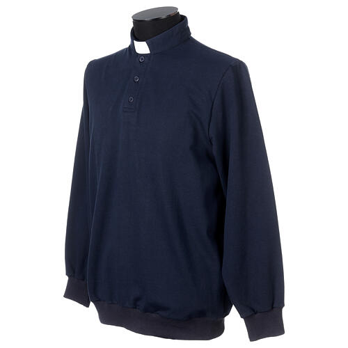Long sleeve clergy polo shirt three buttons blue Cococler fleece 3