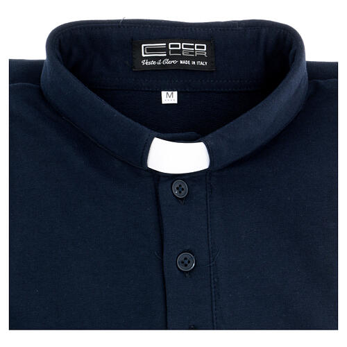 Long sleeve clergy polo shirt three buttons blue Cococler fleece 5