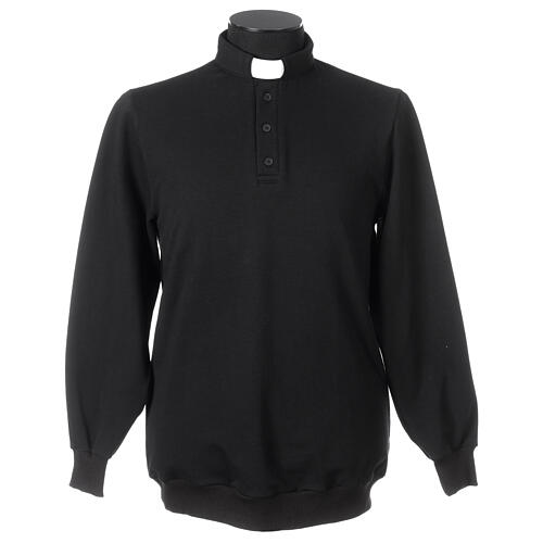 Camisa polo de sacerdote de fato manga comprida 3 botões preta Cococler 1