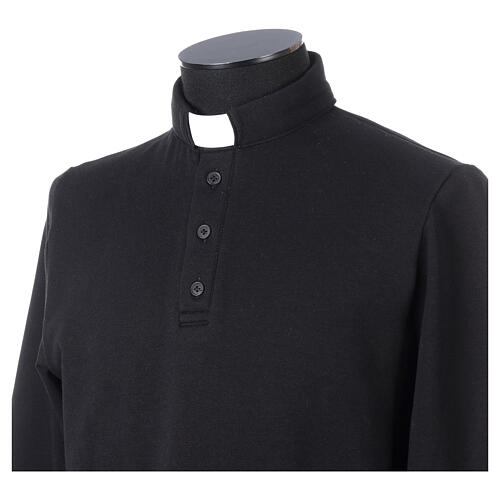 Camisa polo de sacerdote de fato manga comprida 3 botões preta Cococler 2