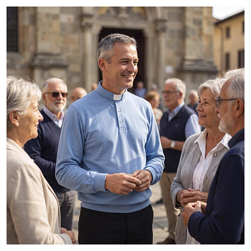 Maglia polo clergy 3 bottoni felpata celeste  Cococler 2