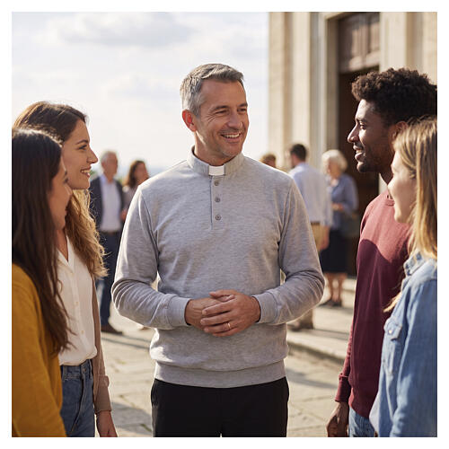 Camiseta polo clergy afelpada 3 botones gris claro CocoCler 2