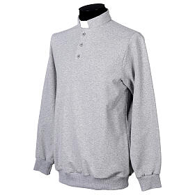 Camisa polo de sacerdote de fato manga comprida 3 botões cinzento claro Cococler