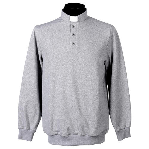 Camisa polo de sacerdote de fato manga comprida 3 botões cinzento claro Cococler 1