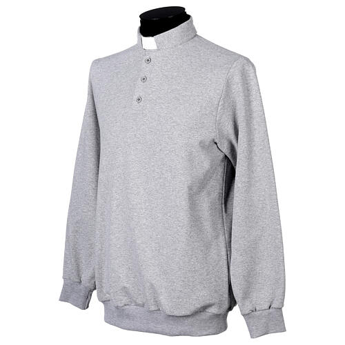 Camisa polo de sacerdote de fato manga comprida 3 botões cinzento claro Cococler 2